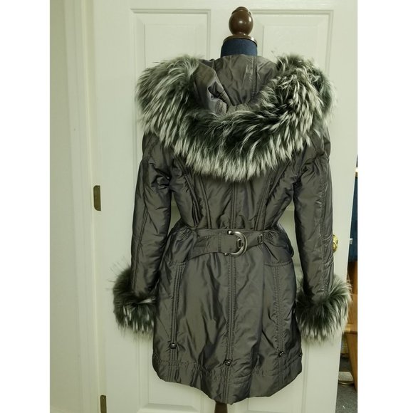 New Fur Trimmed Green Quilted Convertible Jacket Real Finland Racoon Rabbit Vest - Picture 11 of 16